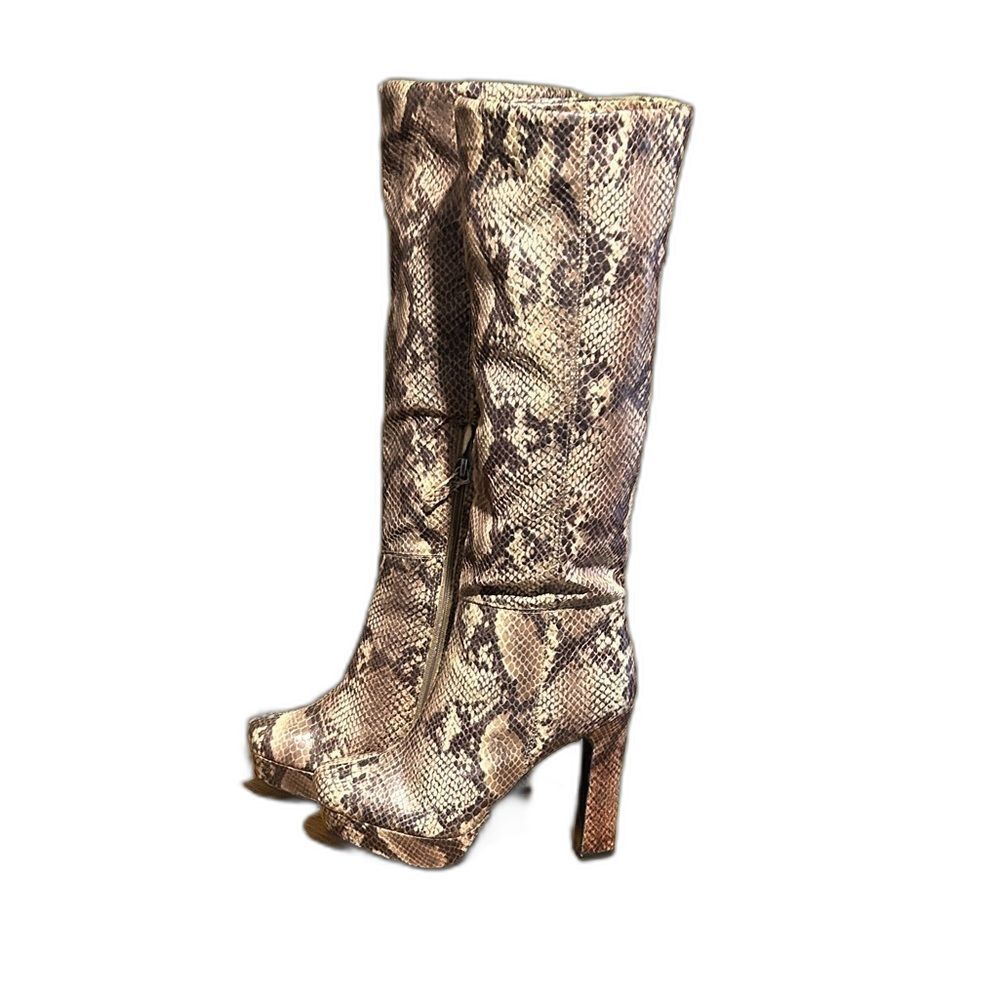 Worthington Faux Snakeskin Knee-High Boots Beige Brown Heel Size 7